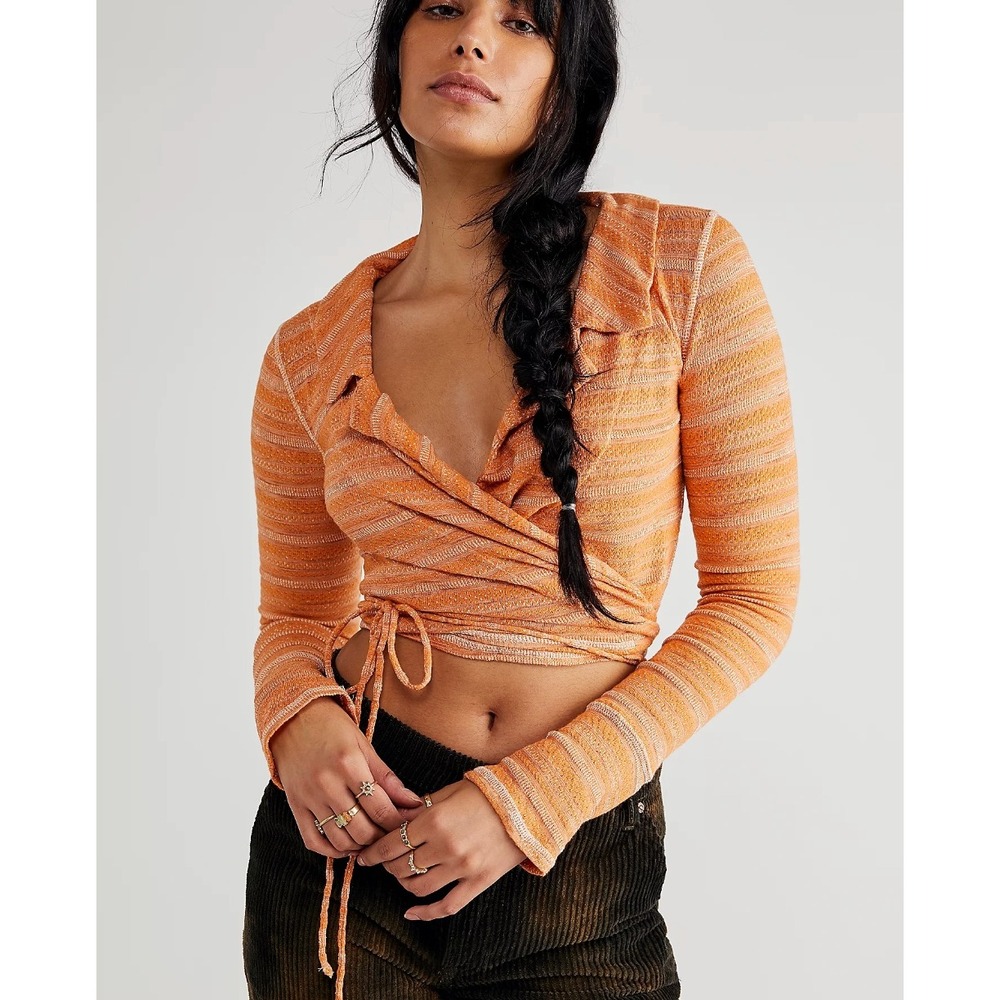 Free People Striped Tie Crop Cardigan Top Festival Indie Boho Streetwear Gypsy